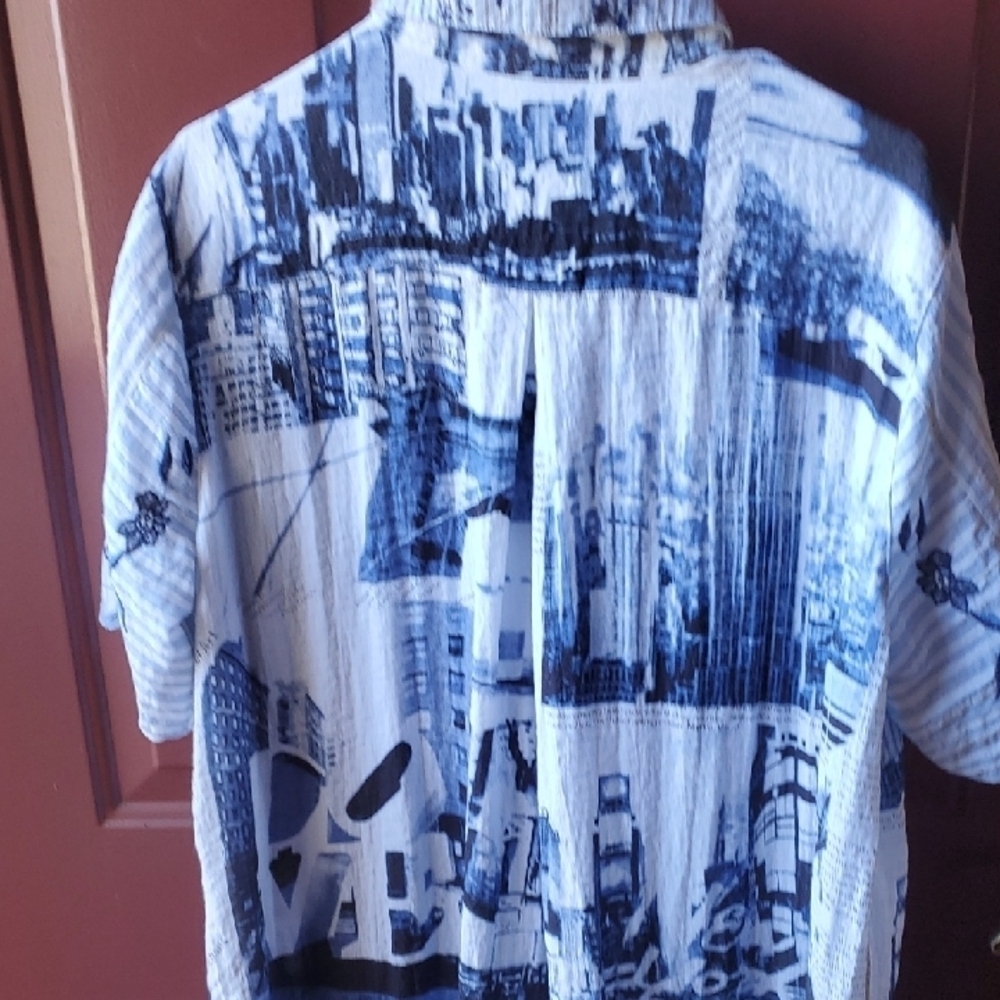 John Mark NY Graphic Navy and White Button Down Dress - Picture 8 of 12